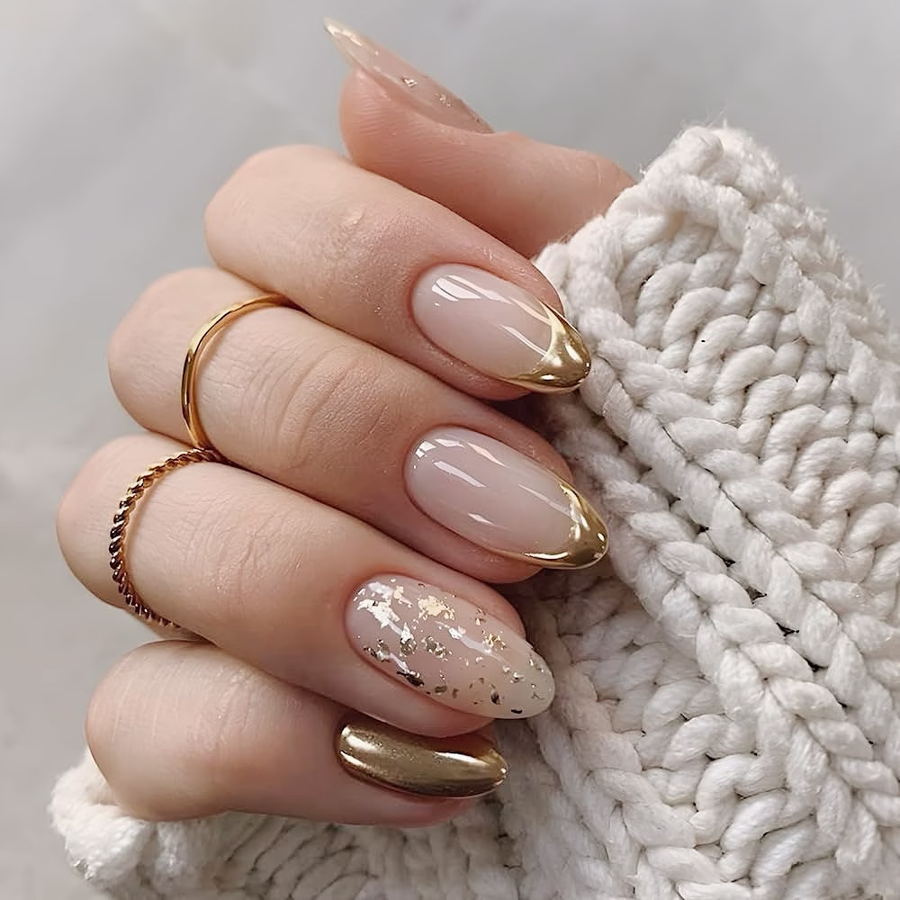 Gold-tipped French manicure for a festive look.