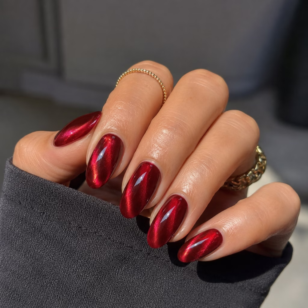 cat eye red nails 